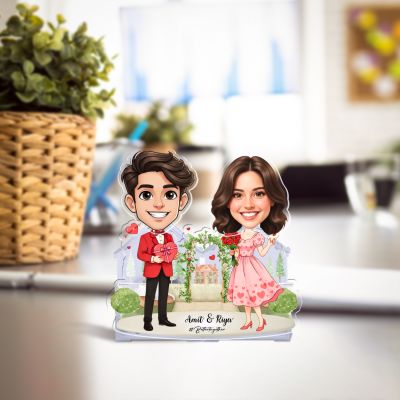 Personalized Couple Bobblehead Caricature Standee with Battery Powered Shaking Head Feature for Car Dashboard, Home Decor Gift for Valentines Day, Birthday & Anniversary